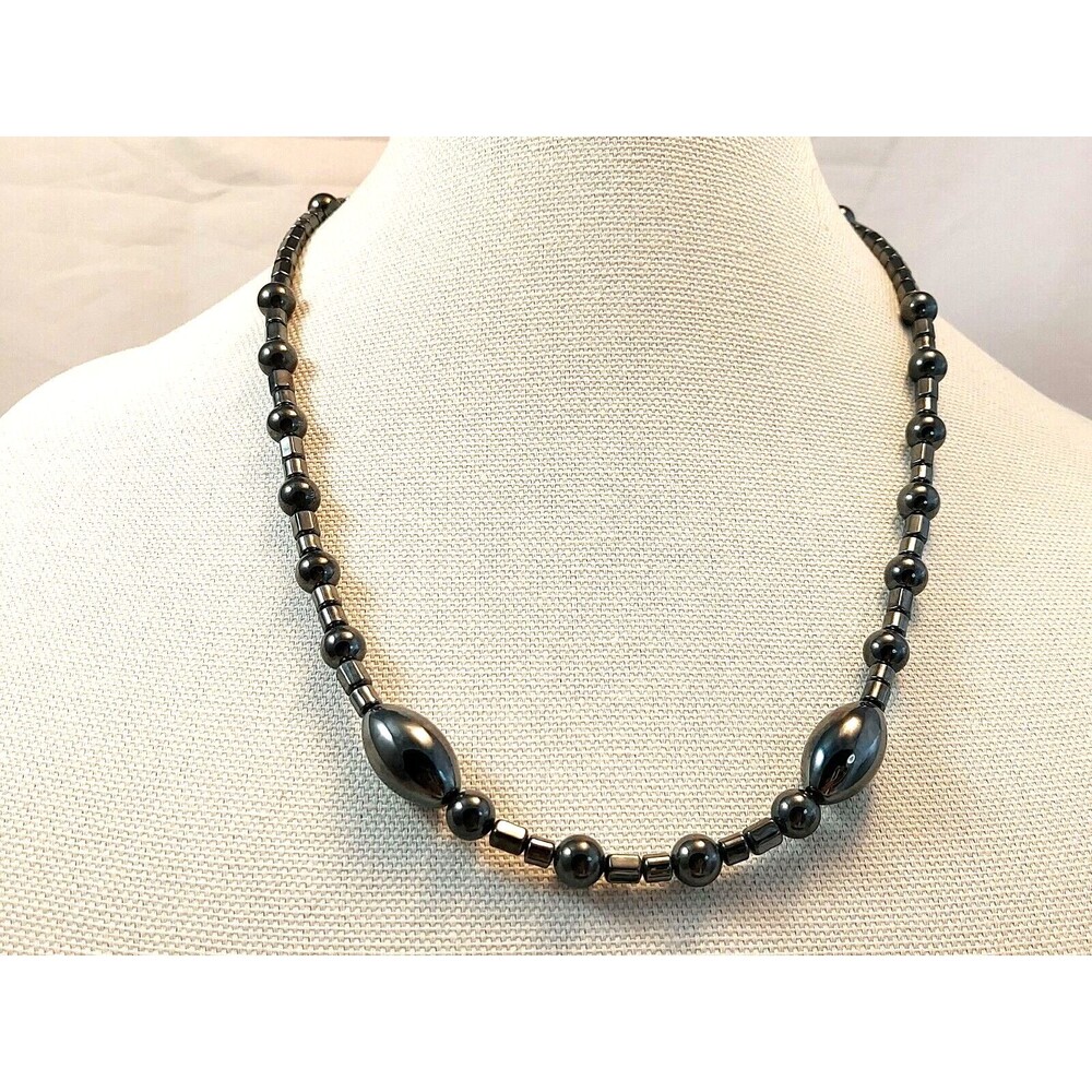 New Hematite 20" necklace round tube and oval beads